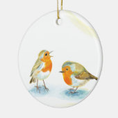 Rode Robins in de winter Keramisch Ornament (Links)