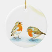 Rode Robins in de winter Keramisch Ornament (Achterkant)