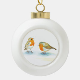 Rode Robins in de winter Keramische Bal Ornament