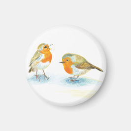 Rode Robins in de winter Magneet