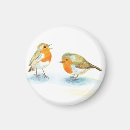 Rode Robins in de winter Magneet (Voorkant)