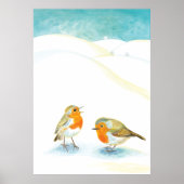 Rode robins in de winter poster (Voorkant)