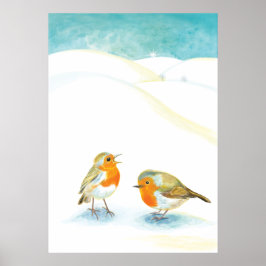 Rode robins in de winter poster