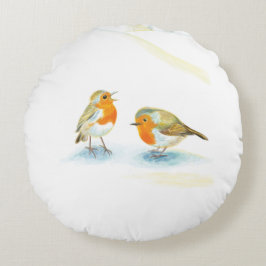 Rode Robins in de winter Rond Kussen