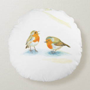 Rode Robins in de winter Rond Kussen