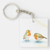 Rode Robins in de winter Sleutelhanger (voorkant)