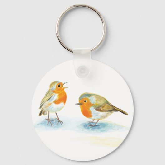 Rode Robins in de winter Sleutelhanger (Voorkant)