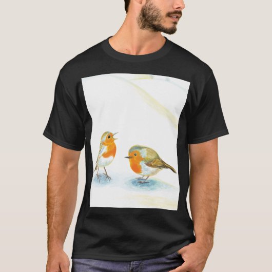 Rode Robins in de Winter T-shirt (Voorkant)