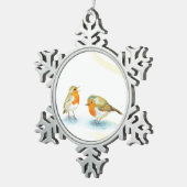 Rode Robins in de winter Tin Sneeuwvlok Ornament (Rechts)