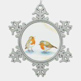 Rode Robins in de winter Tin Sneeuwvlok Ornament