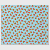 Rode robins met kerstavaar blauw cadeaupapier (Vlak)