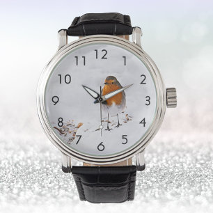 Rode Robin's wintersneeuw Horloge