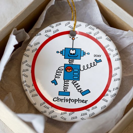Rode Robot Gepersonaliseerde Jongen Kerstversierin Keramisch Ornament