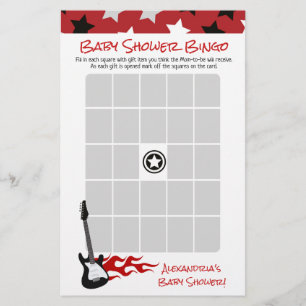 Rode Rock Ster Rock a bye Baby Shower Bingo Spel
