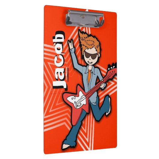Rode rockstar gitaarjongen voeg jouw naam klembord (Rechts)