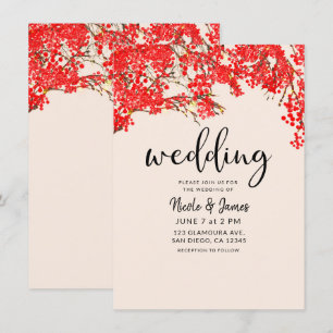 Rode Rode Bessen Besstruik Takken Bruiloft Kaart