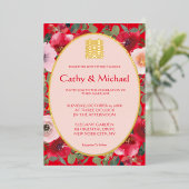 Rode rode bloem Chinese bruiloft Folie Uitnodiging (Staand Voorkant)