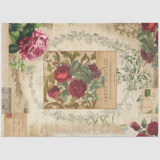 rode rode roze Floral Script Ephemera-ontkoppelin Tissuepapier (Voorkant)