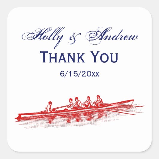 Rode roeiroeiers, team watersport vierkante sticker (Voorkant)