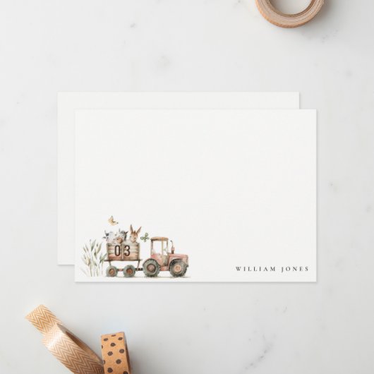 Rode Roest Boerderij Dieren Tractor Kinderen Verja Notitiekaartje (Voorkant / Achterkant in situ)