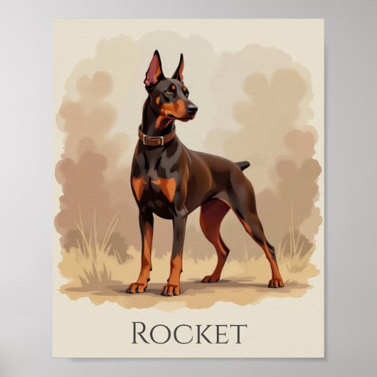 Rode Roest Bruine Dobermann Pinscher Hond Poster (Voorkant)