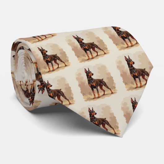 Rode Roest Bruine Dobermann Pinscher Hond Stropdas (Opgerold)