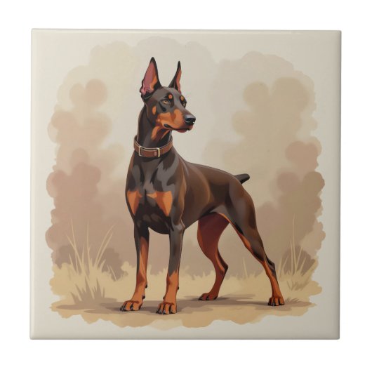 Rode Roest Bruine Dobermann Pinscher Hond Tegeltje (Voorkant)