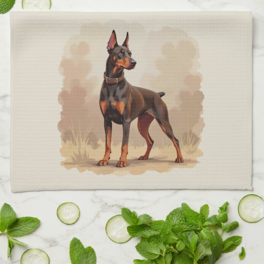 Rode Roest Bruine Dobermann Pinscher Hond Theedoek (Gevouwen)