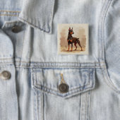 Rode Roest Bruine Dobermann Pinscher Hond Vierkante Button 5,1 Cm (In situ)