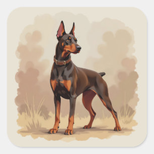 Rode Roest Bruine Dobermann Pinscher Hond Vierkante Sticker