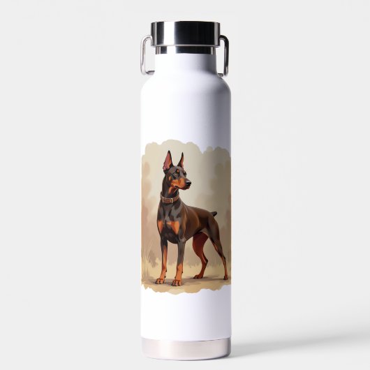 Rode Roest Bruine Dobermann Pinscher Hond Waterfles (Voorkant)