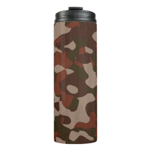 Rode roest en donker olijfgroene camouflage abstra thermosbeker
