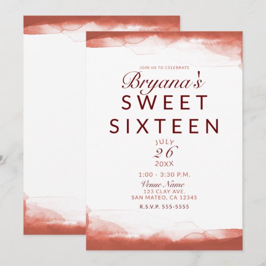 Rode Roest Klei Moderne Chic Sweet 16 Feest Kaart (Voorkant / Achterkant)