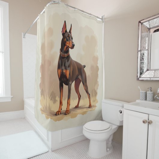 Rode Roestbruine Dobermann Pinscher Hond Douchegordijn (In situ)