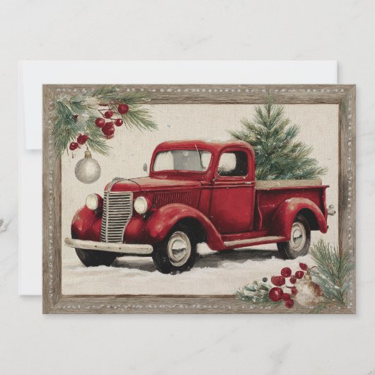 Rode roestige vrachtwagen Kerstkaart (Voorkant)