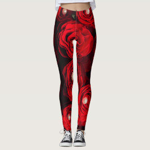 rode rog zwarte parelbloem leggings