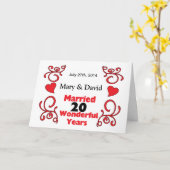 Rode rol & harten Namen & datum 20-jarig jubileum Kaart (Gele Bloem)