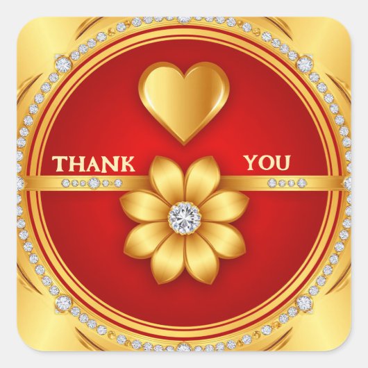 👑 Rode Romantische Dank U Badge 🖤 Vierkante Sticker (Voorkant)