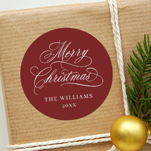 Rode romantische kalligrafie Vrolijk kerstfeest Ronde Sticker