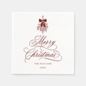 Rode romantische kalligrafie Vrolijk kerstfeest Servet (Voorkant)