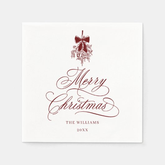 Rode romantische kalligrafie Vrolijk kerstfeest Servet (Voorkant)