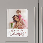 Rode romantische kalligrafie Vrolijke kerstfoto Magneet