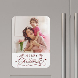 Rode romantische kalligrafie Vrolijke kerstfoto Magneet
