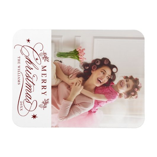 Rode romantische kalligrafie Vrolijke kerstfoto Magneet (Horizontaal)