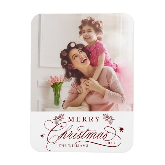 Rode romantische kalligrafie Vrolijke kerstfoto Magneet (Verticaal)