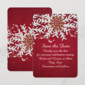 Rode romantische Kerstmis Sneeuwvlokken Save the d Date (Voorkant / Achterkant)