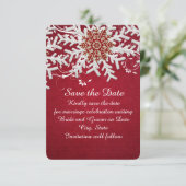 Rode romantische Kerstmis Sneeuwvlokken Save the d Date (Staand voorkant)