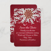 Rode romantische Kerstmis Sneeuwvlokken Save the d Save The Date (Voorkant / Achterkant)