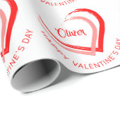 Rode Romantische Naam Happy Valentijn's Day Heart Cadeaupapier (Rol Hoek)