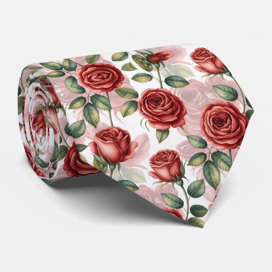 Rode Romantische Rozen Stropdas (Opgerold)